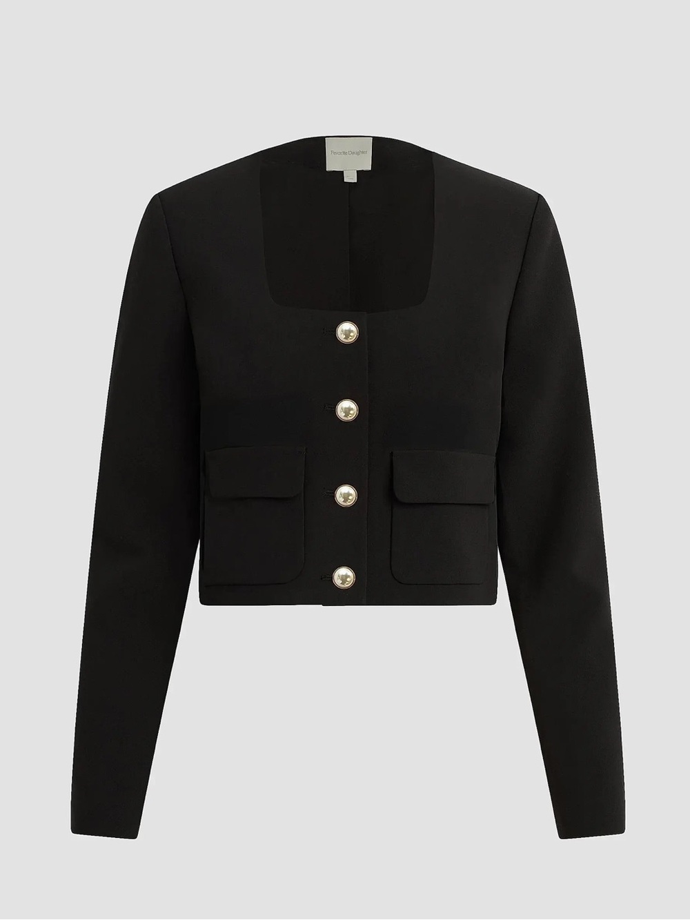 Favorite Daughter $348 The Laura Square-Neck Crop Jacket in black